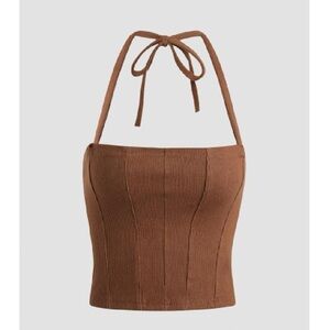 ✨5/$15 Cider Brown Ribbed Halter Crop Top size M.